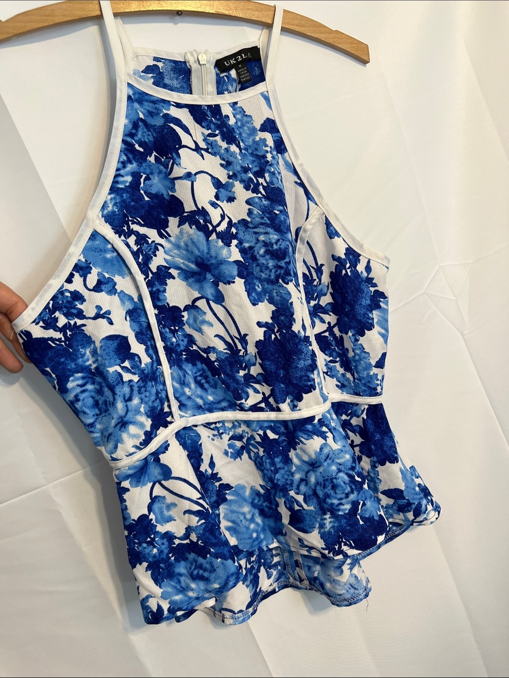 Y2K Blue floral peplum blouse